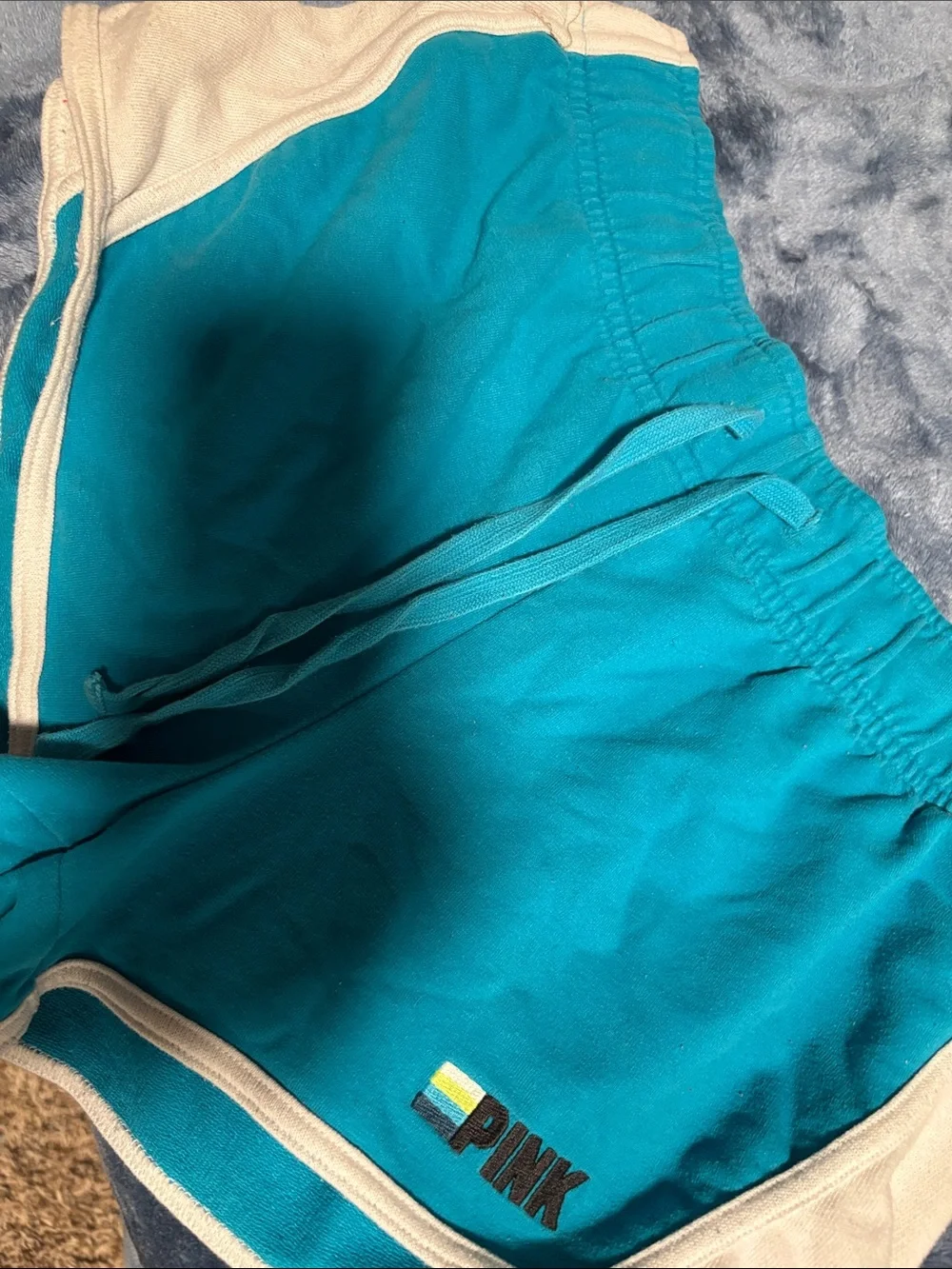 Vintage Victoria Secret PINK Teal Athletic Shorts with white Trim
